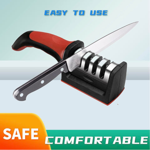 SIGNI knife sharpener in diamond-slot action quickly repairs and true edges