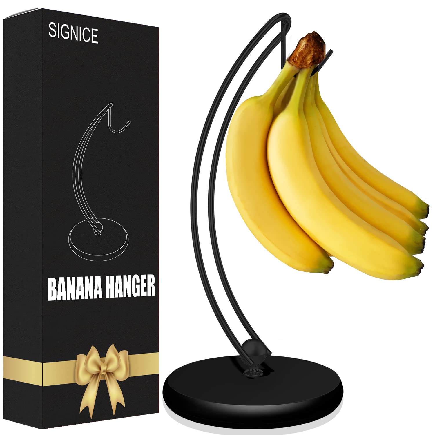 Signice banana holder stand with wood base keeps bananas organized and fresh.