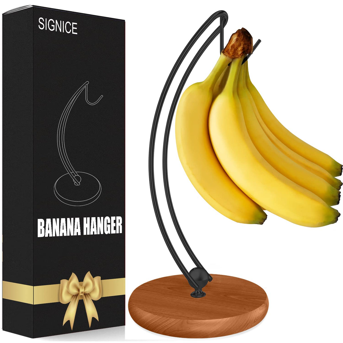 Signice banana holder stand with wood base keeps bananas fresh