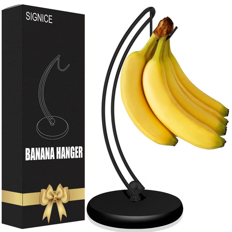 Signice banana holder stand with wood base keeps bananas organized and fresh.