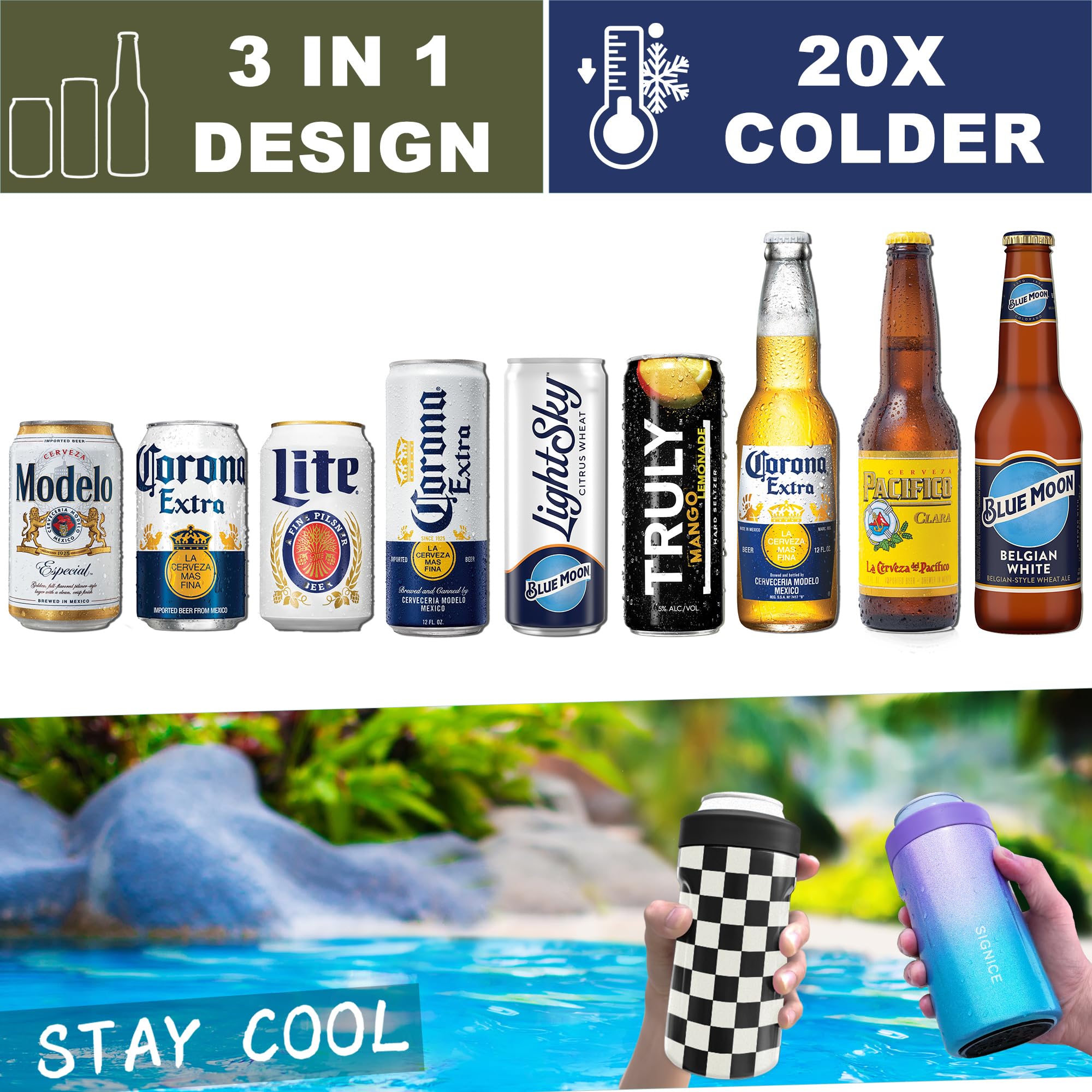 Signice double-wall vacuum insulator keeps drinks colder up to 12 hours