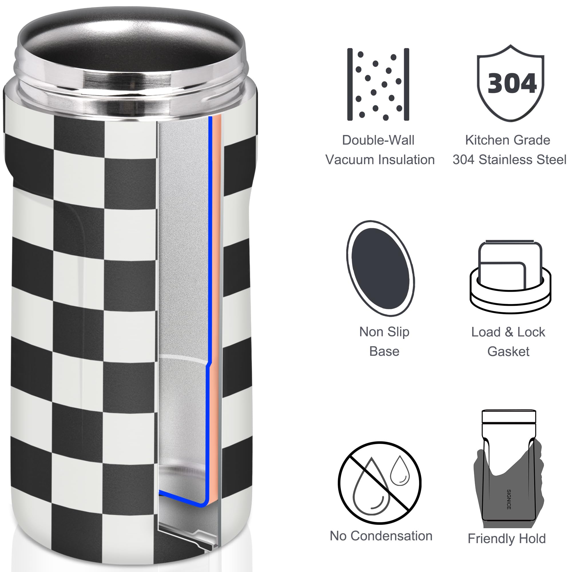 Signice slim can cooler with push-lock holds cans securely during beach gatherings