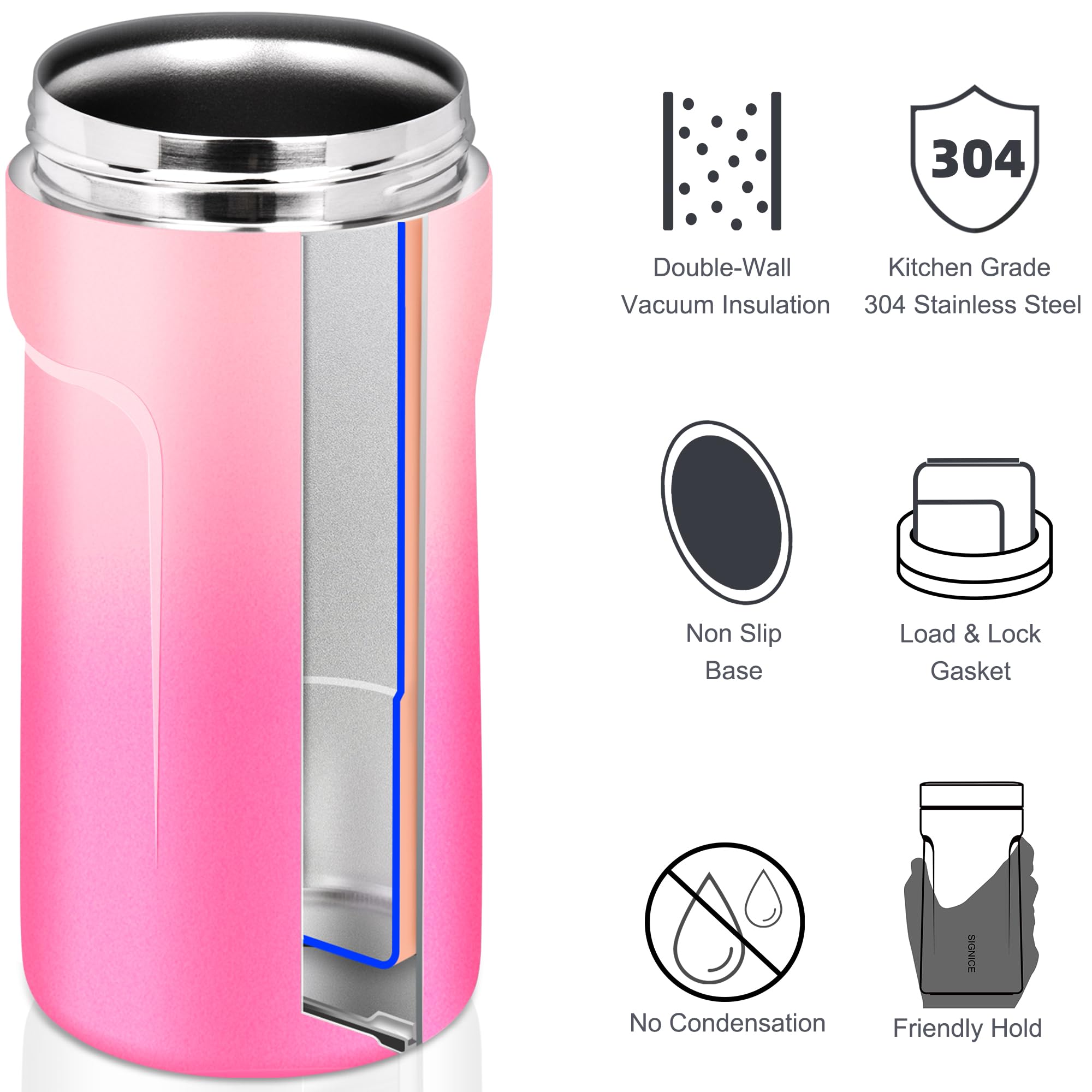 Signice universal can cooler with bottle compatibility enables mixed drinks on the go.