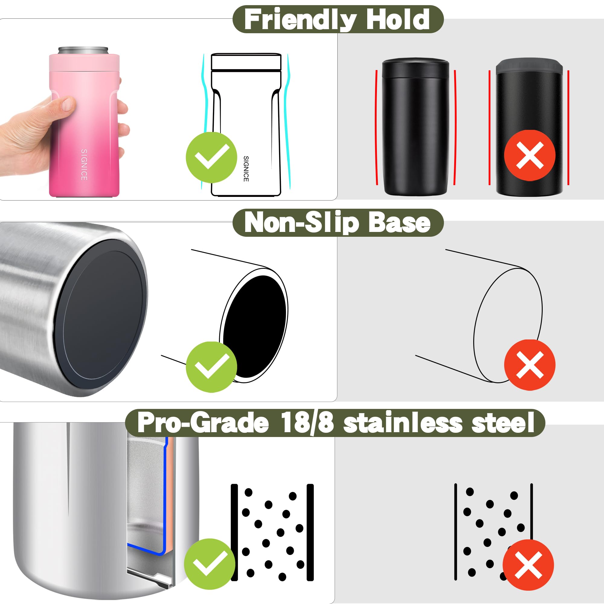 Signice double-wall insulation keeps drinks colder longer.
