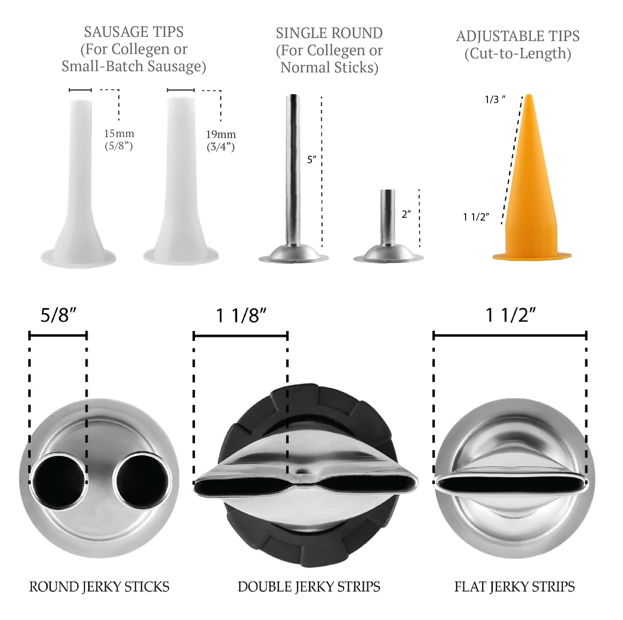 SIGVAL Frontier Jerky Gun stainless steel nozzles for versatile shapes and textures
