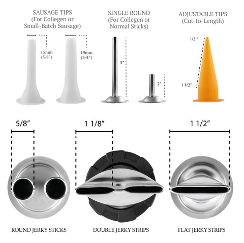 SIGVAL Frontier Jerky Gun stainless steel nozzles for versatile shapes and textures