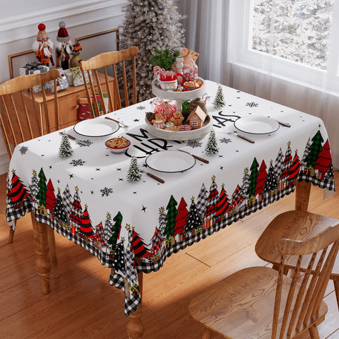 Siilues Christmas Tablecloth on dining table setup showcasing festive decor and protection