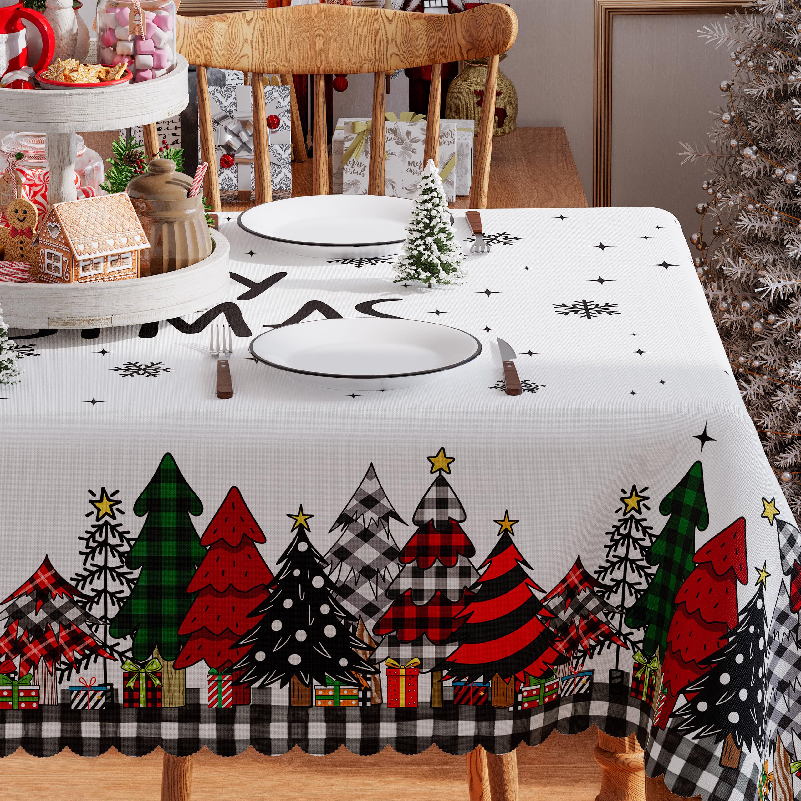 Siilues Christmas Tablecloth’s water-resistant fabric makes cleanup easy after festive gatherings