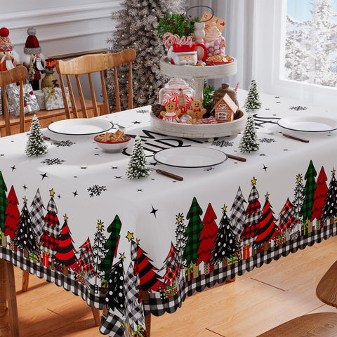 Siilues Christmas Tablecloth with winter plaid on 60x84 rectangle protects surfaces while elevating festive dining