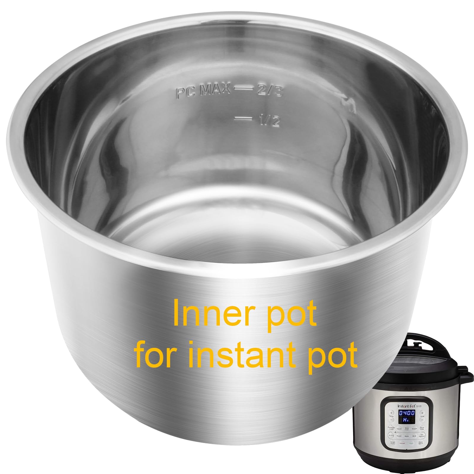 Siireemuu 6QT inner pot front view, premium non-toxic stainless steel for even heating.