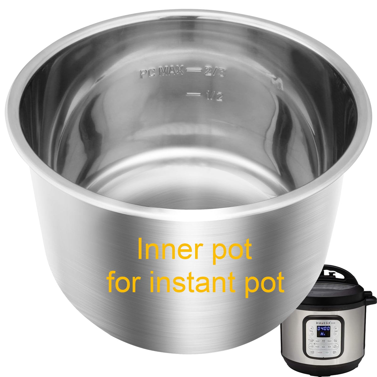 Siireemuu 6QT inner pot front view, premium non-toxic stainless steel for even heating.