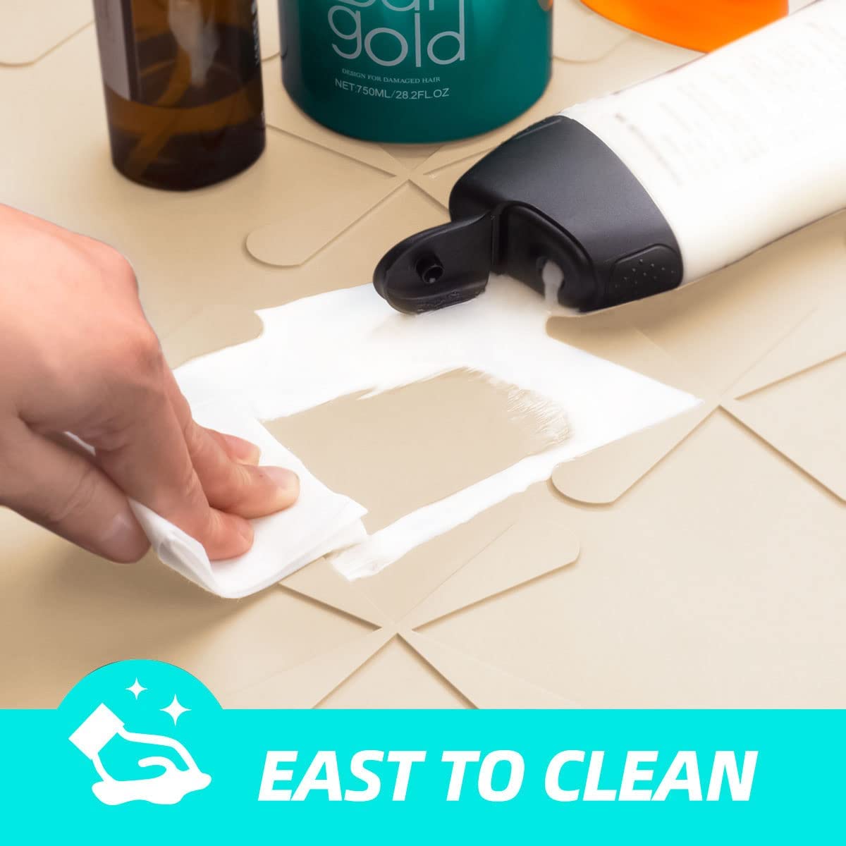 Flexible edge drains pooled water quickly for easy cleanup