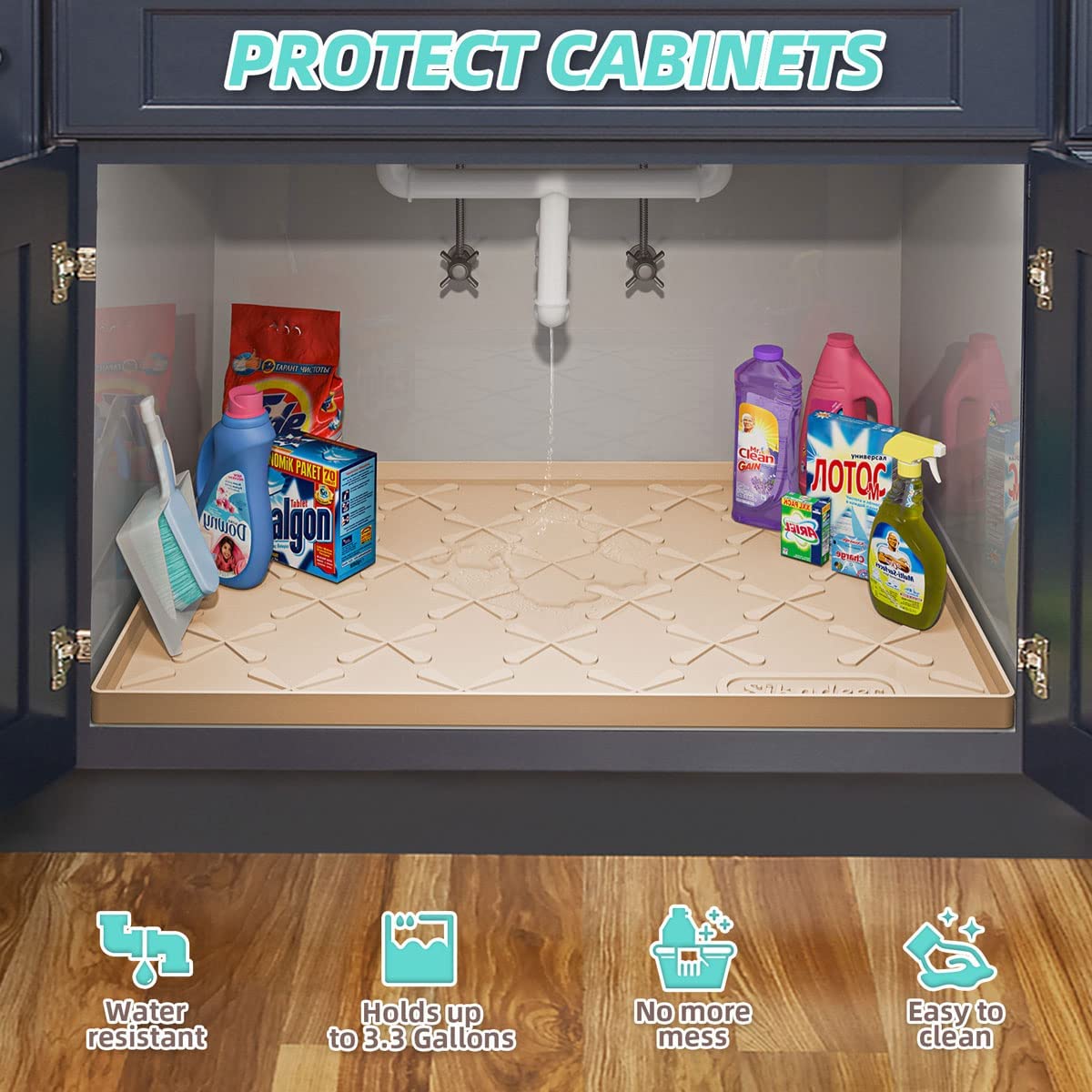 Anti-slip texture keeps bottles and tools secure on the mat