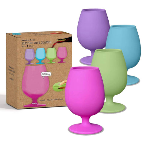 Sili Wraps Bali Collection wine glasses, 4-piece stemmed set, unbreakable silicone for indoor and outdoor use.