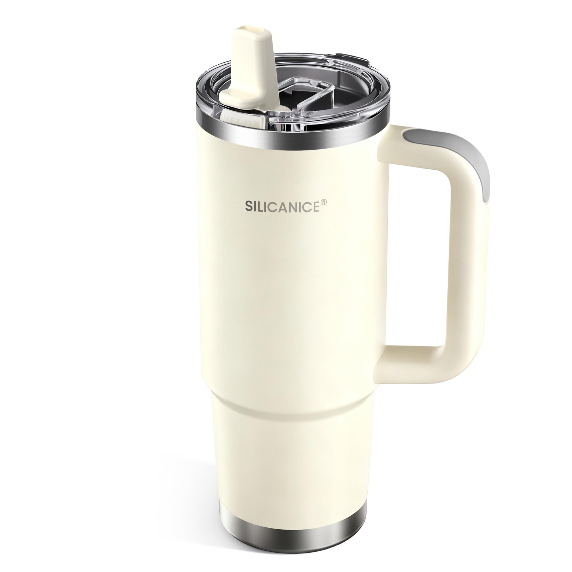 SILICANICE 30 oz cream travel tumbler front view for on-the-go hydration