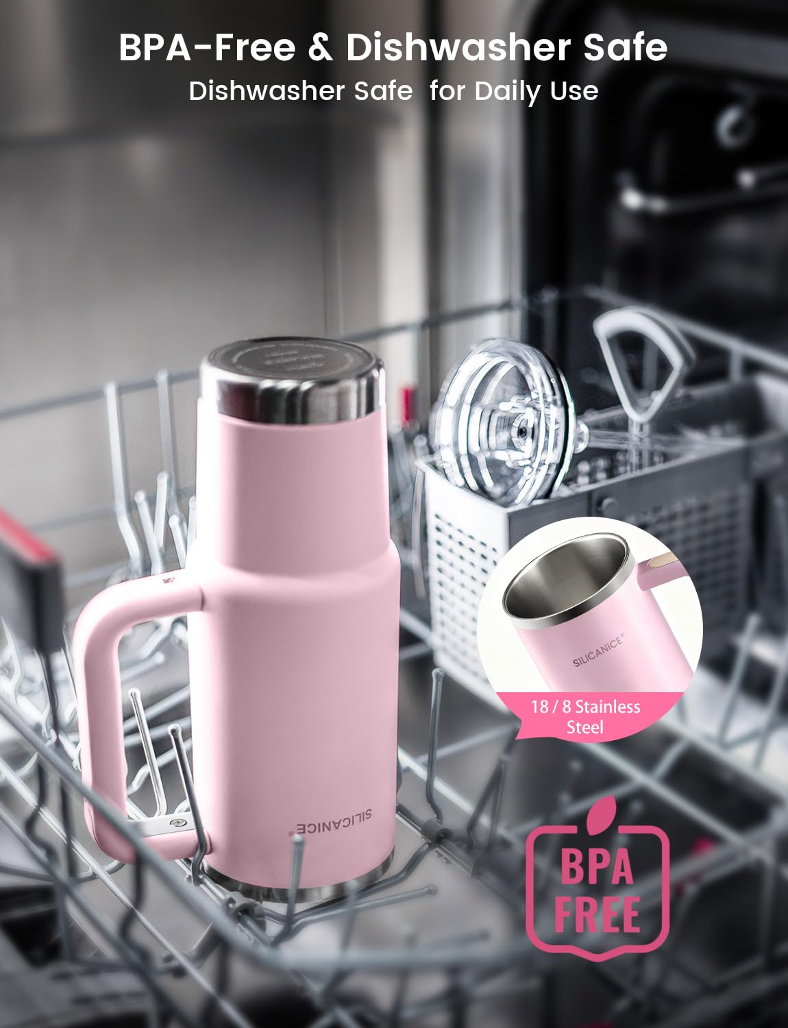 Cup-holder-friendly SILICANICE tumbler with soft-touch handle for easy grip