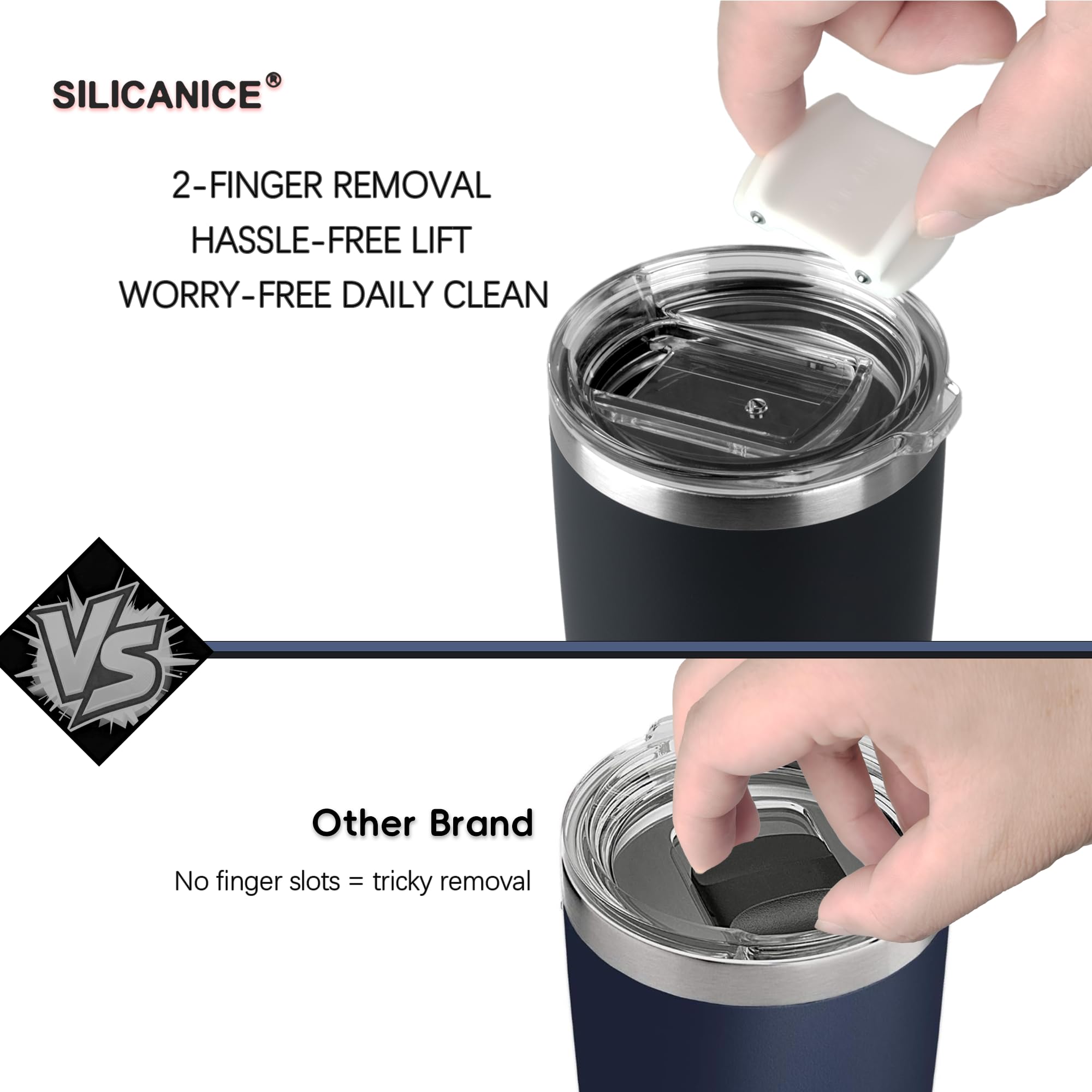 SILICANICE double-wall insulation keeps drinks hot or cold longer.