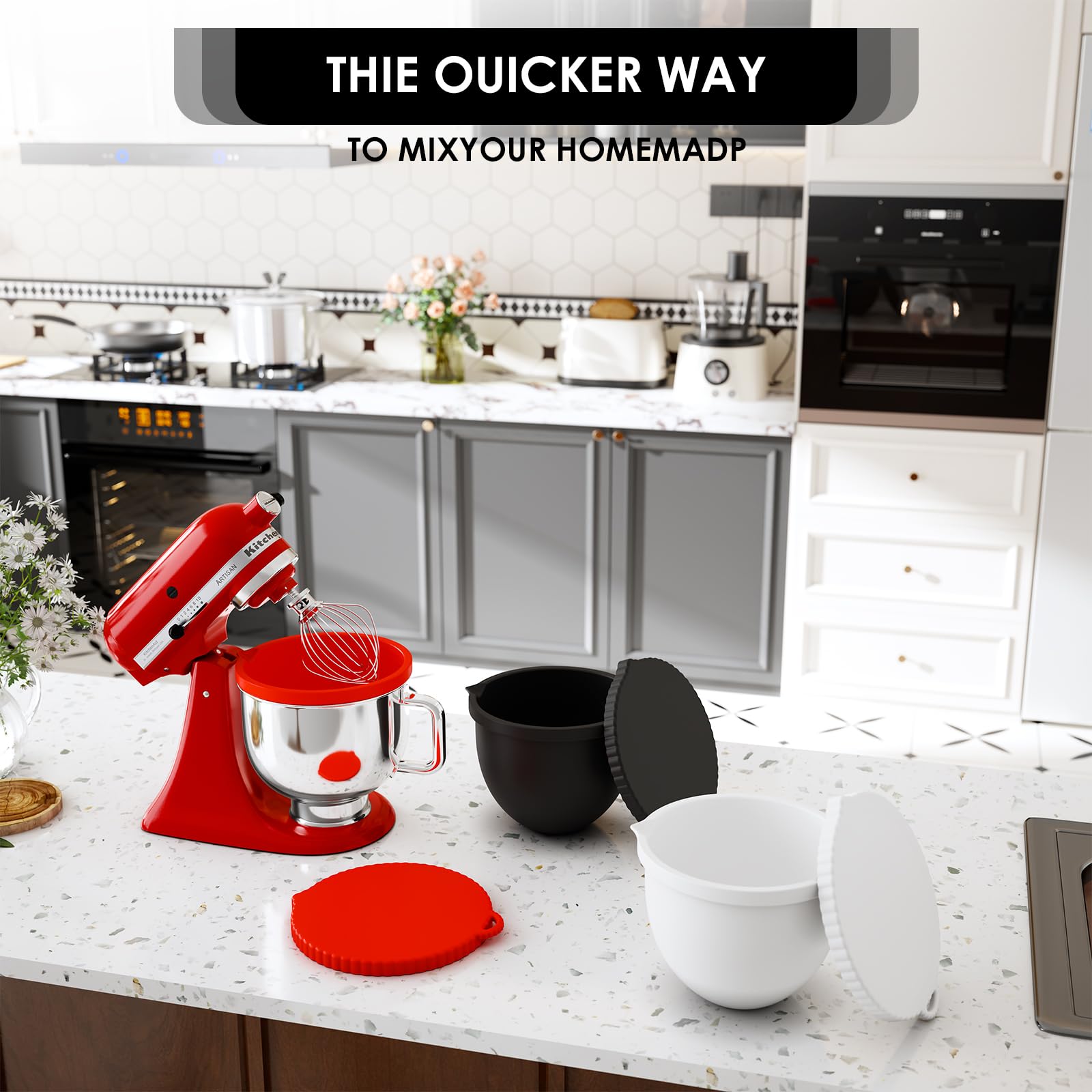 Silicone Bowl Liners for KitchenAid Tilt-Head 5 Qt with lids keep ingredients fresh.
