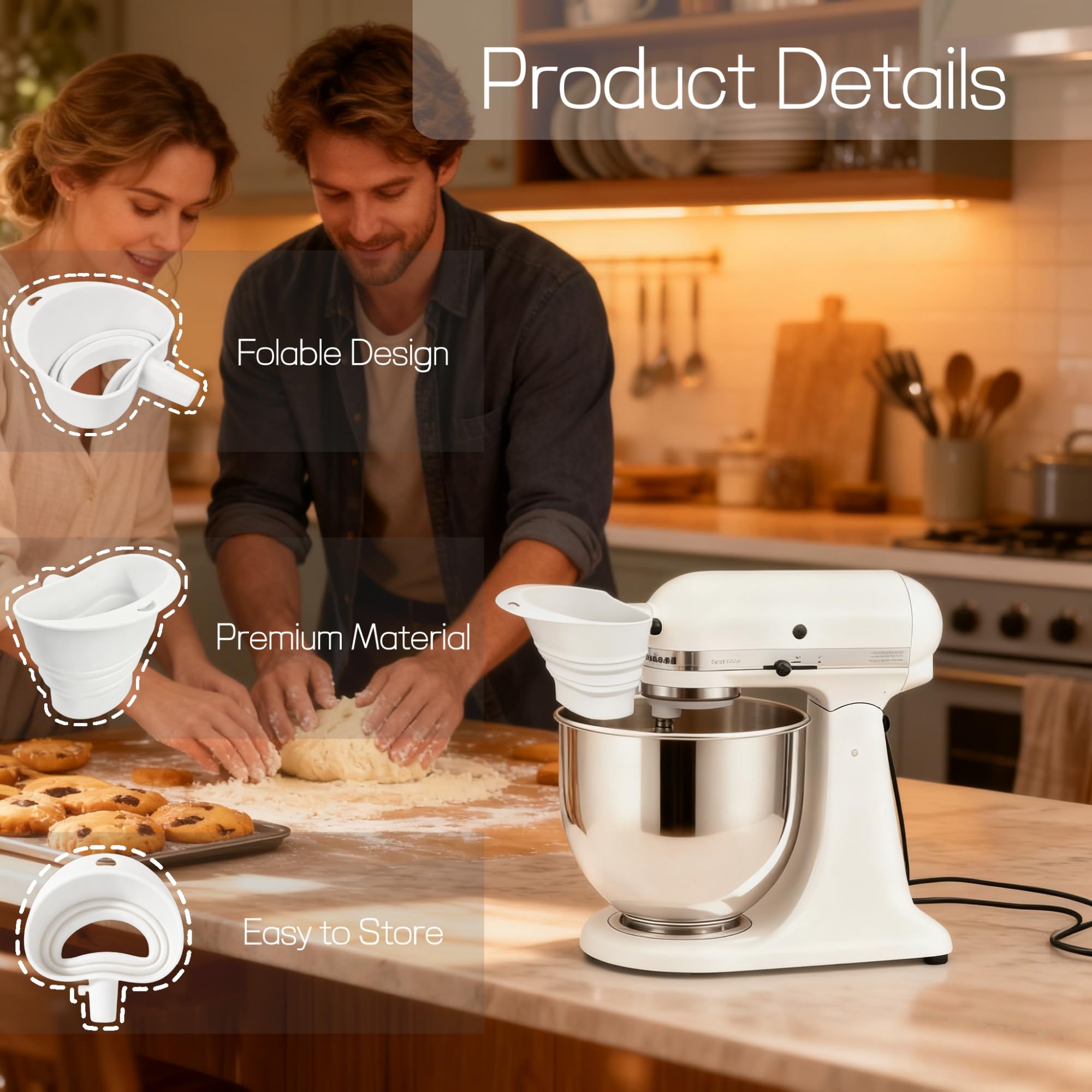 KitchenAid funnel handles both dry and liquid ingredients without splashing.