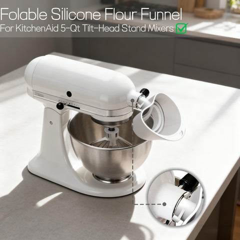 KitchenAid silicone funnel with guided pour for precise dry ingredient pouring.