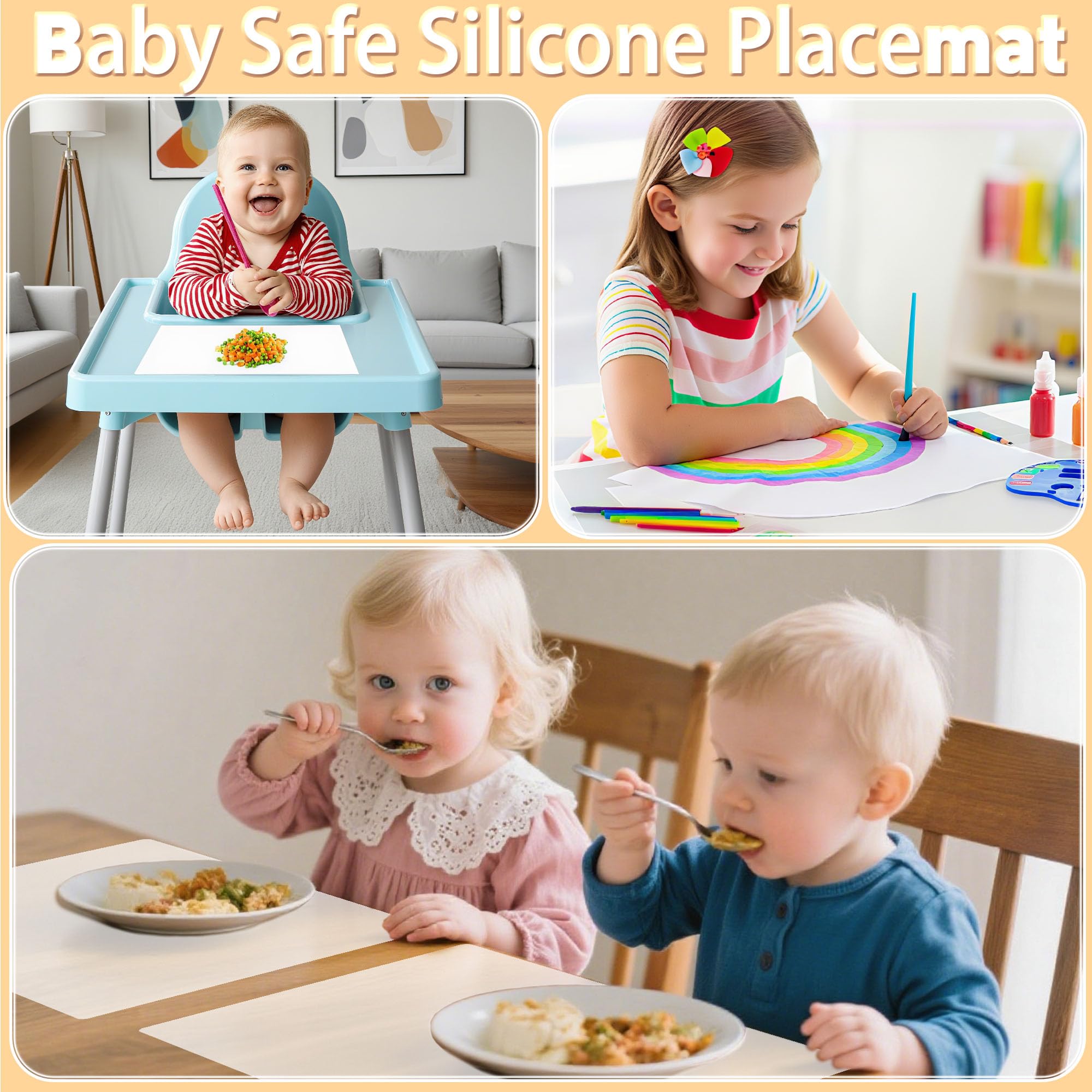 Soft-edged Siliconty placemats are gentle on kids during family meals.
