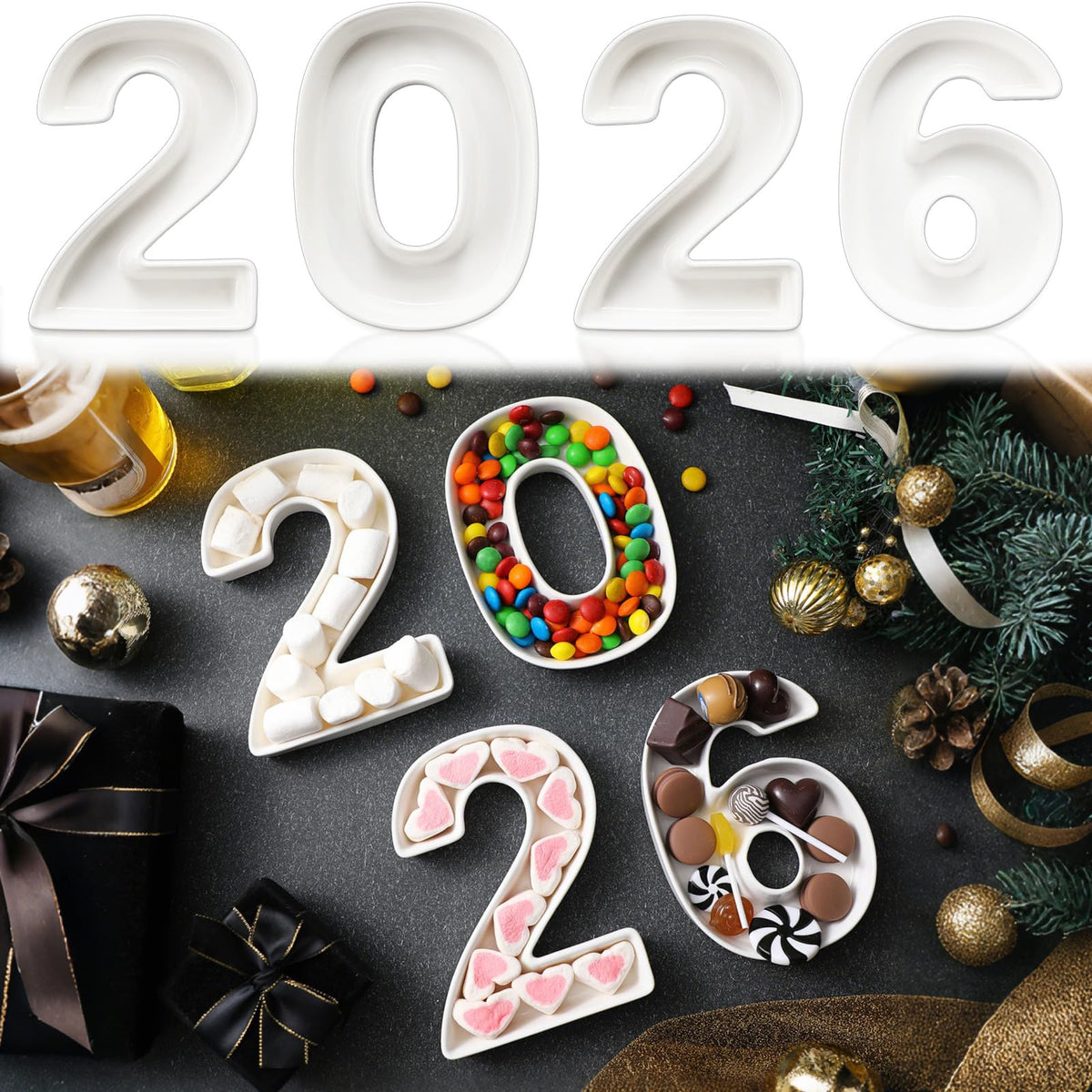 SiliFine 2026 letter charcuterie board, decorative serving tray for festive New Year spreads.