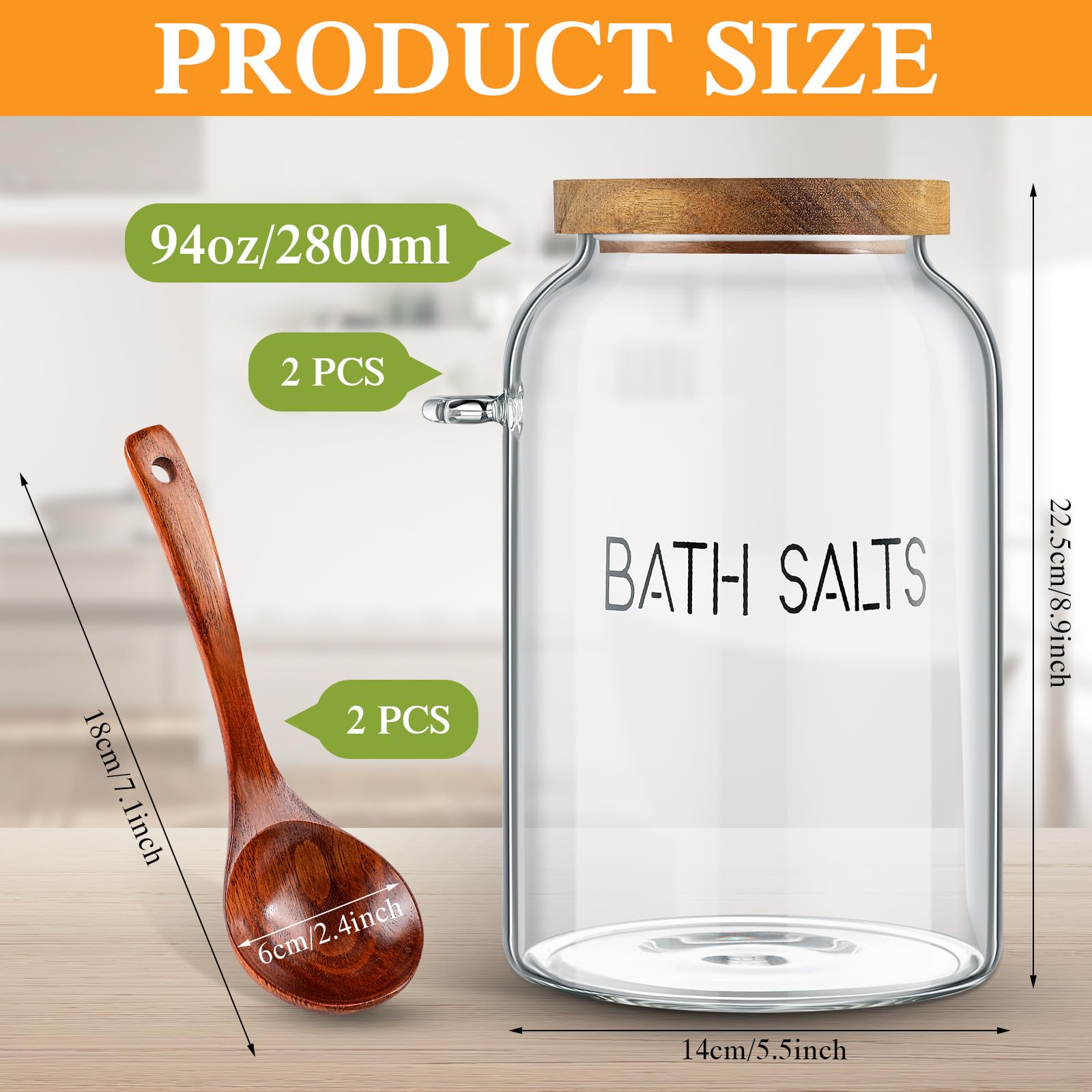 SiliFine bath salt jar includes a spoon for precise scooping.