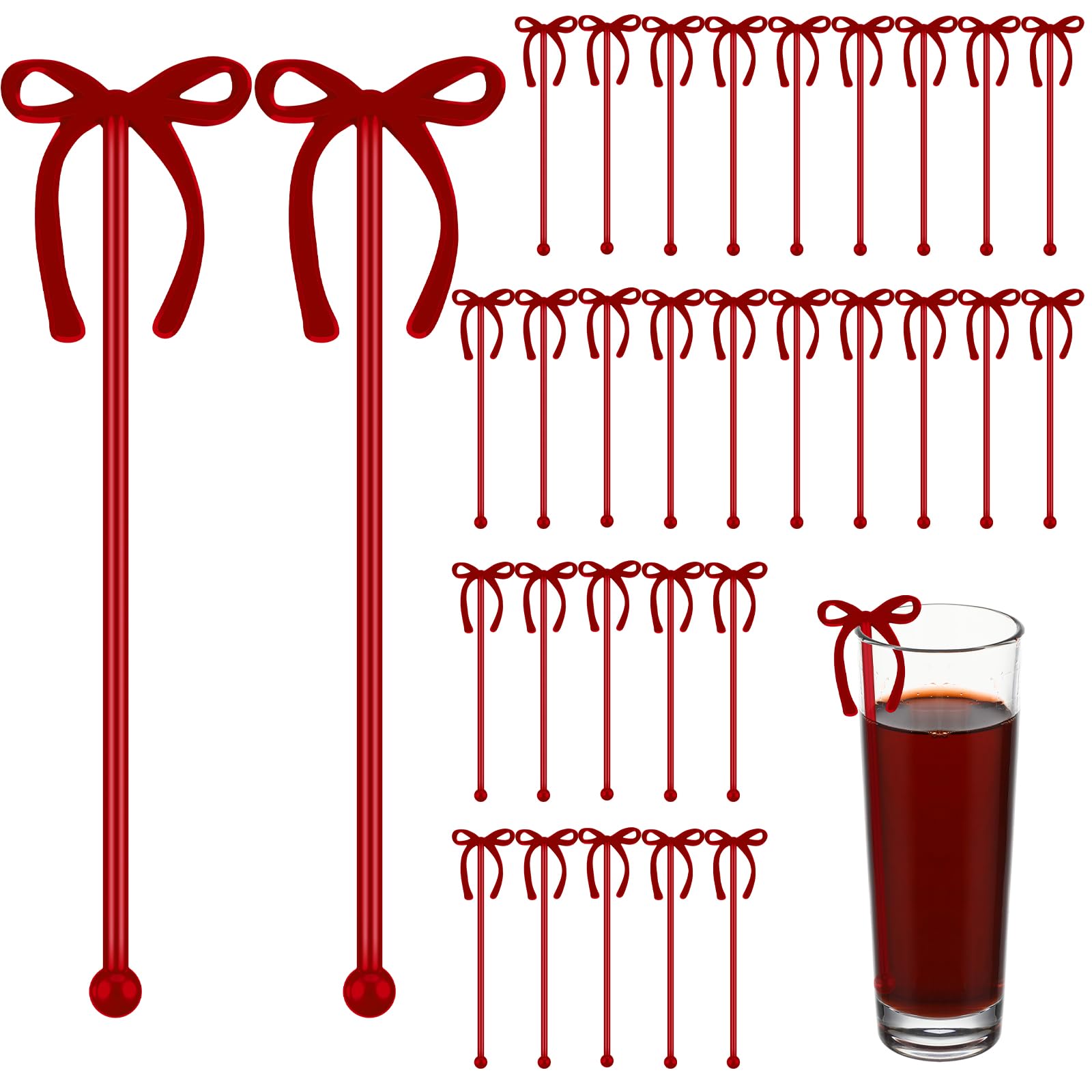 SiliFine burgundy bow drink stirrers add elegance to cocktails for events