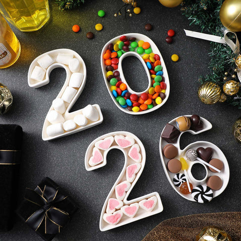 SiliFine ceramic New Year tray, small white design ideal for arranging candies and snacks.