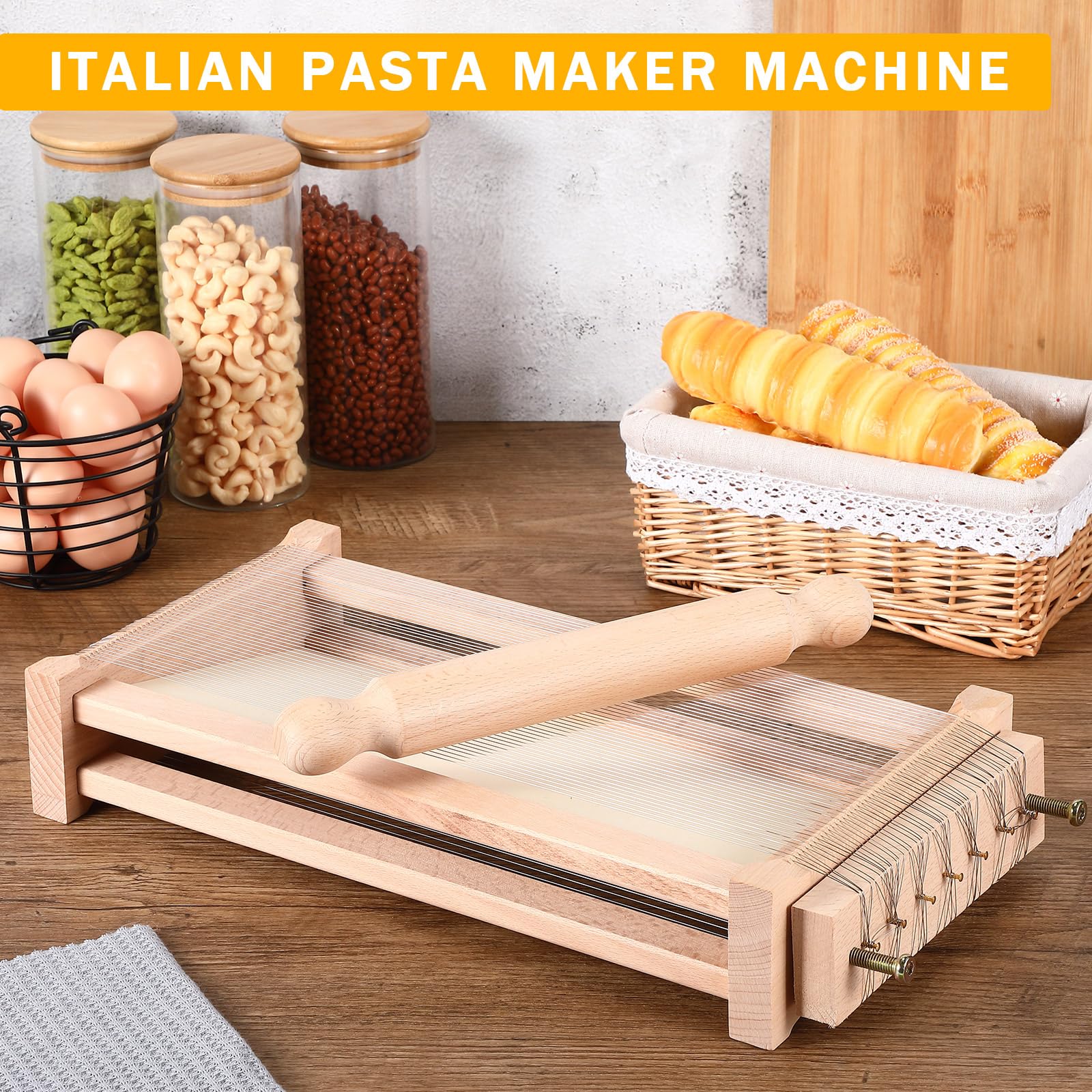 Silifine Chitarra Cutter stainless steel strings for consistent pasta strips.