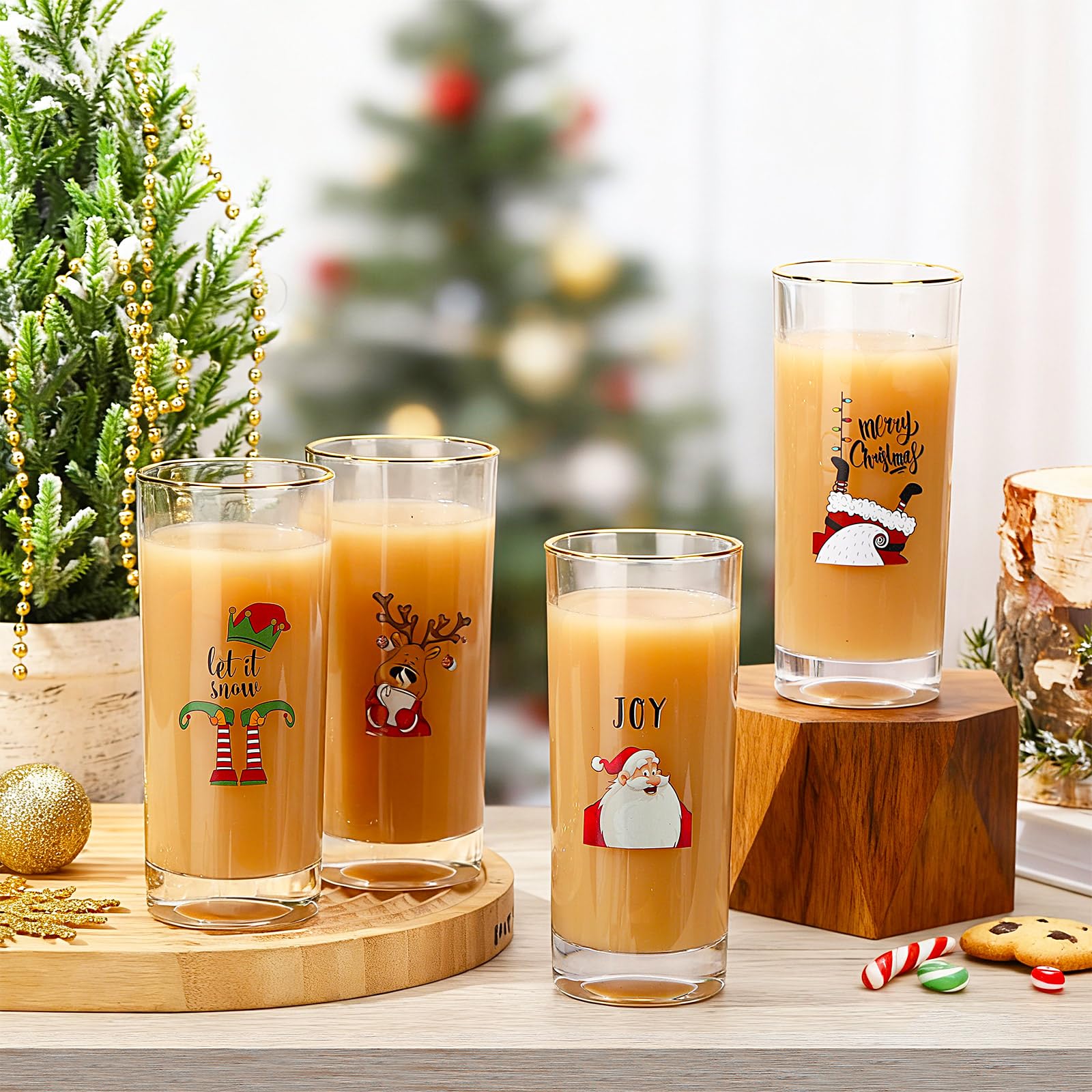 SiliFine Christmas highball gold rim glass adds elegant sparkle