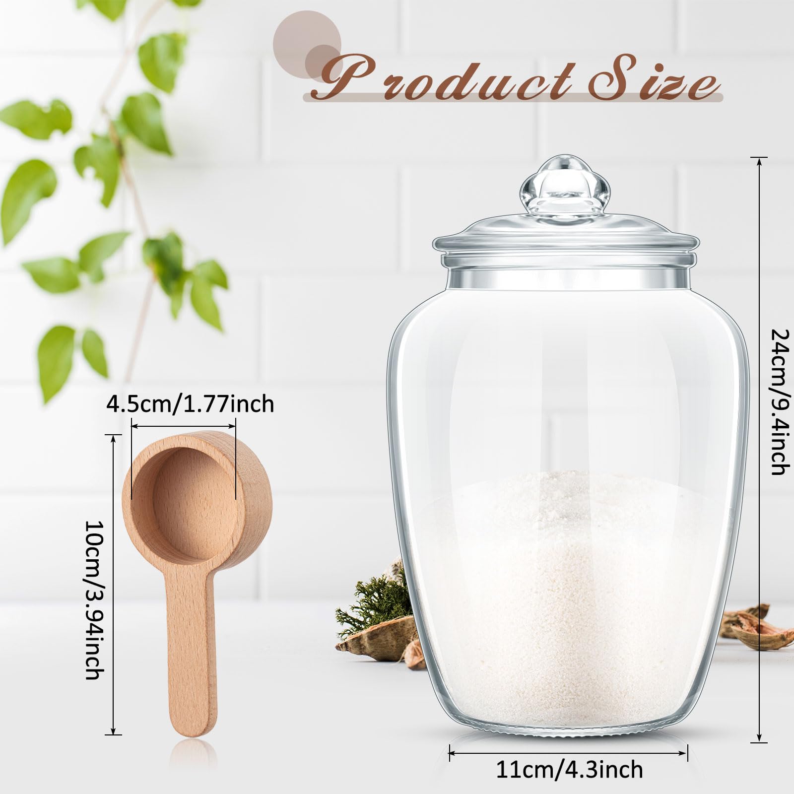 SiliFine glass jar with wooden scoop showcases rustic bathroom storage