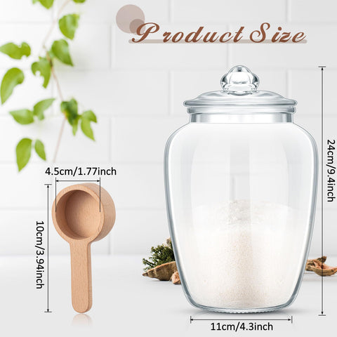 SiliFine glass jar with wooden scoop showcases rustic bathroom storage