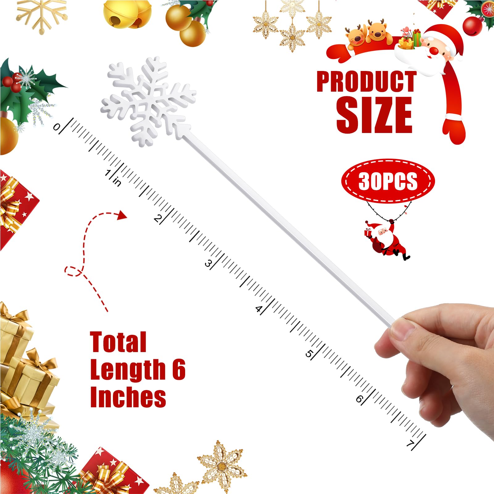 SiliFine white snowflake plastic stir sticks for holiday coffee bars.