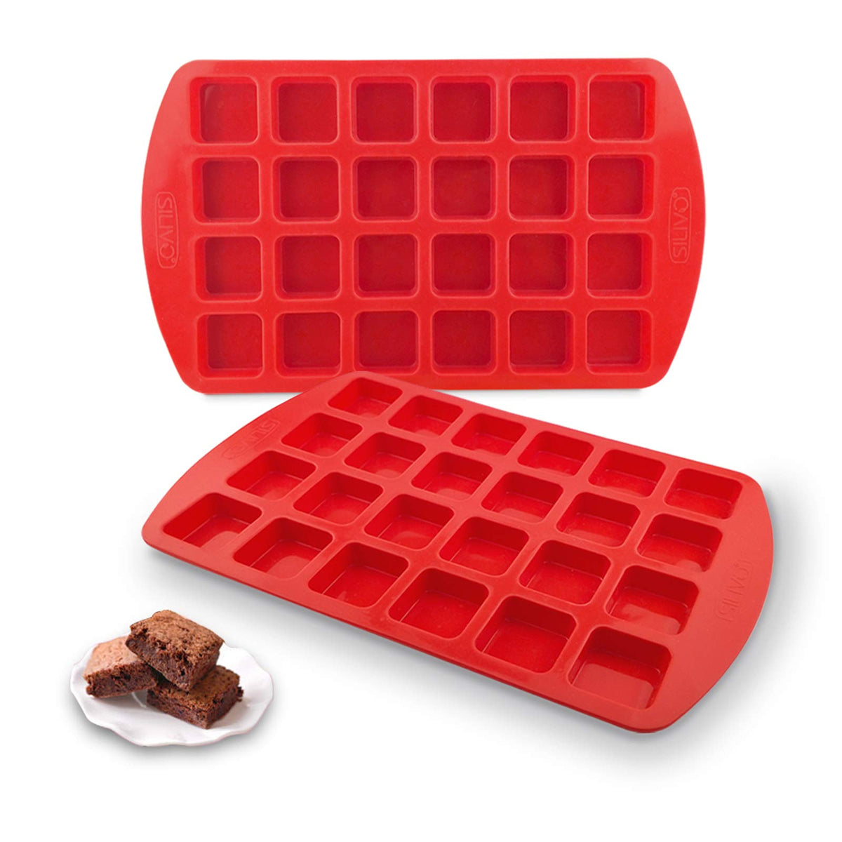 SILIVO bite-size silicone brownie pan with dividers, outer view for easy batch prep.