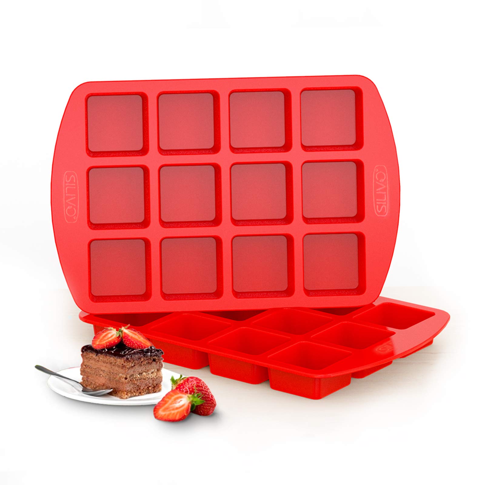 SILIVO 12-cavity divider brownie pan enables easy portioning and clean release.