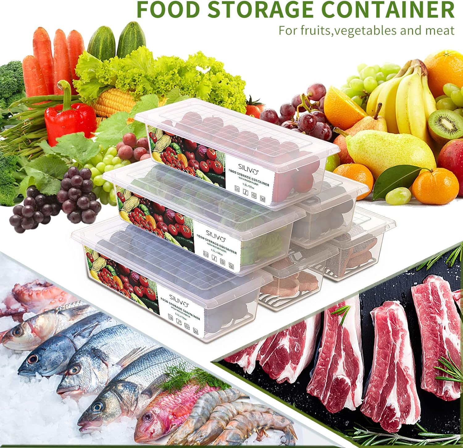 SILIVO three-pack fridge produce saver keeps produce organized in the fridge.