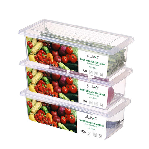 SILIVO fruit storage container with removable drain tray preserves freshness by separating drippings.