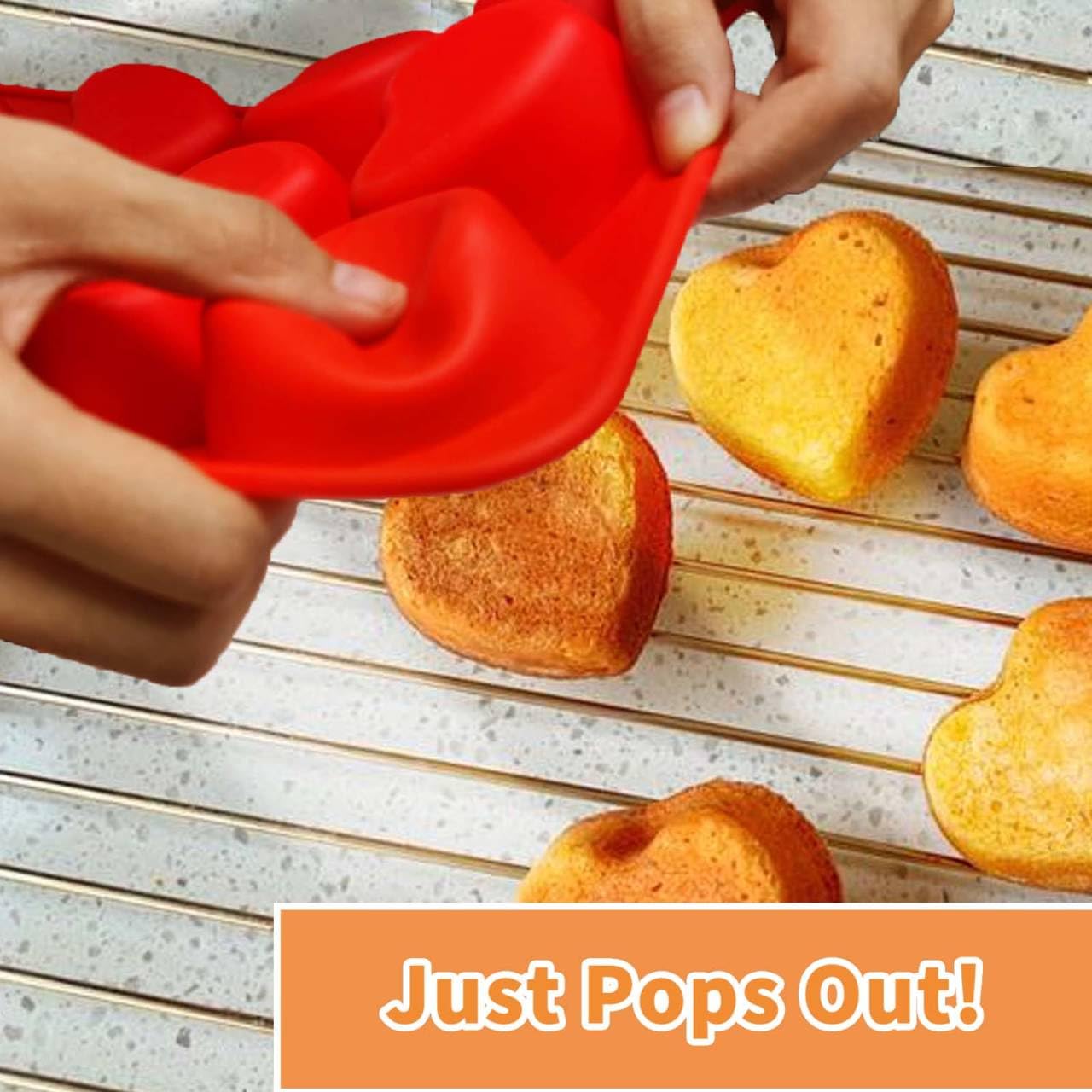 SILIVO heart muffin pan nonstick release for effortless cupcake removal.