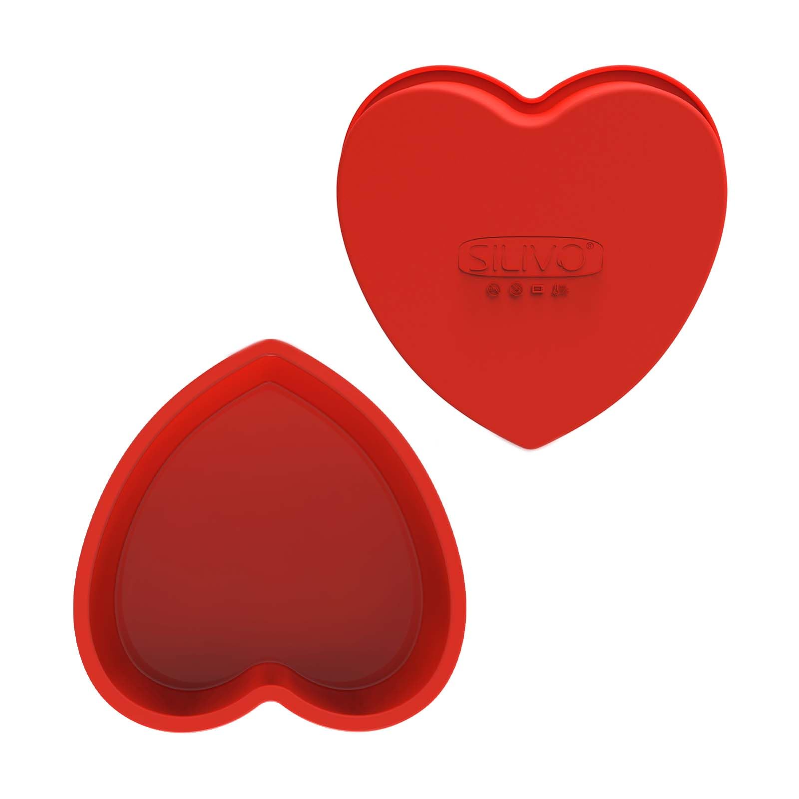 SILIVO silicone heart pans 2-pack with easy-release for clean heart-shaped cakes.