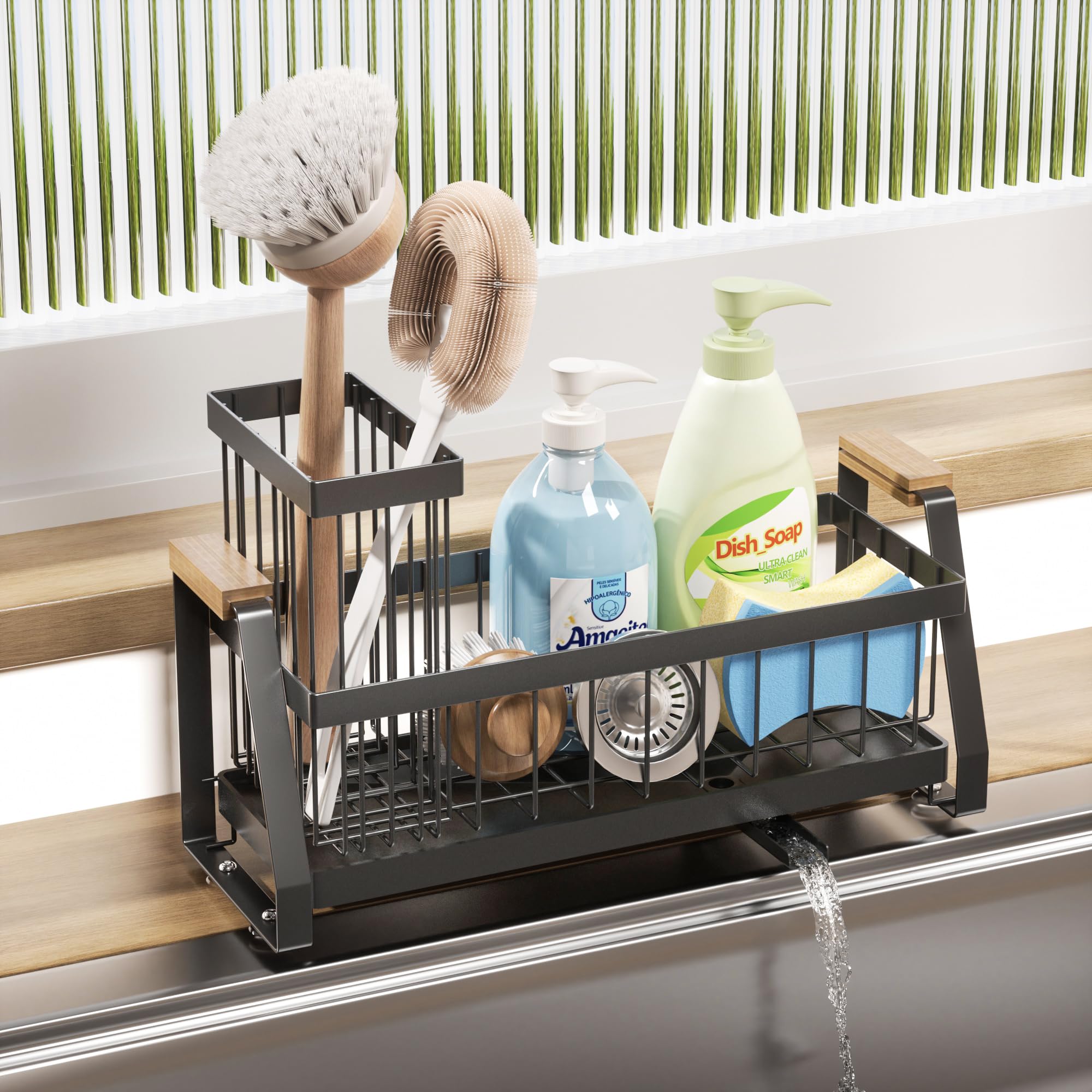 Dual-layer design with top brushes and bottom sponges for quick access.