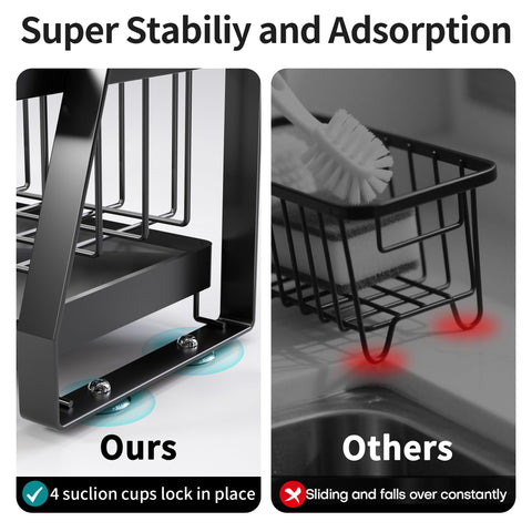 Four non slip suction cups secure the organizer on smooth surfaces.