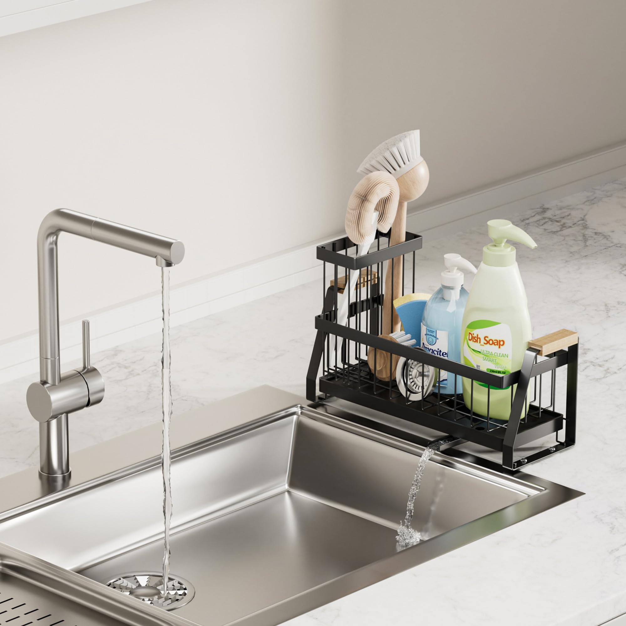 Rust resistant metal with wooden handle blends durability and style.