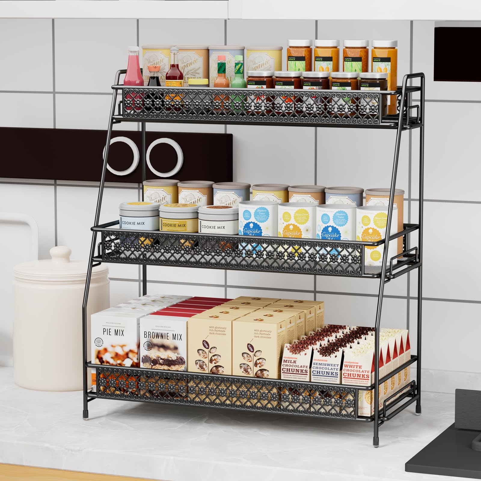 SILUB Vintage 3-Tier Spice Rack bathroom-use setup stores toiletries neatly.
