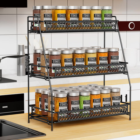 SILUB Vintage 3-Tier Spice Rack non-slip base demonstrates stable placement and surface protection.