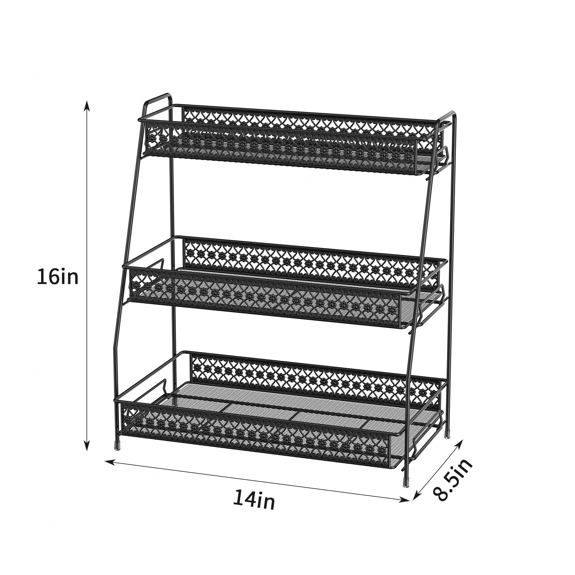 SILUB Vintage 3-Tier Spice Rack side view demonstrates stable, space-saving counter organization.