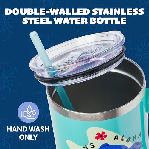 Silver Buffalo 40-ounce travel tumbler with a sturdy handle for easy grip.