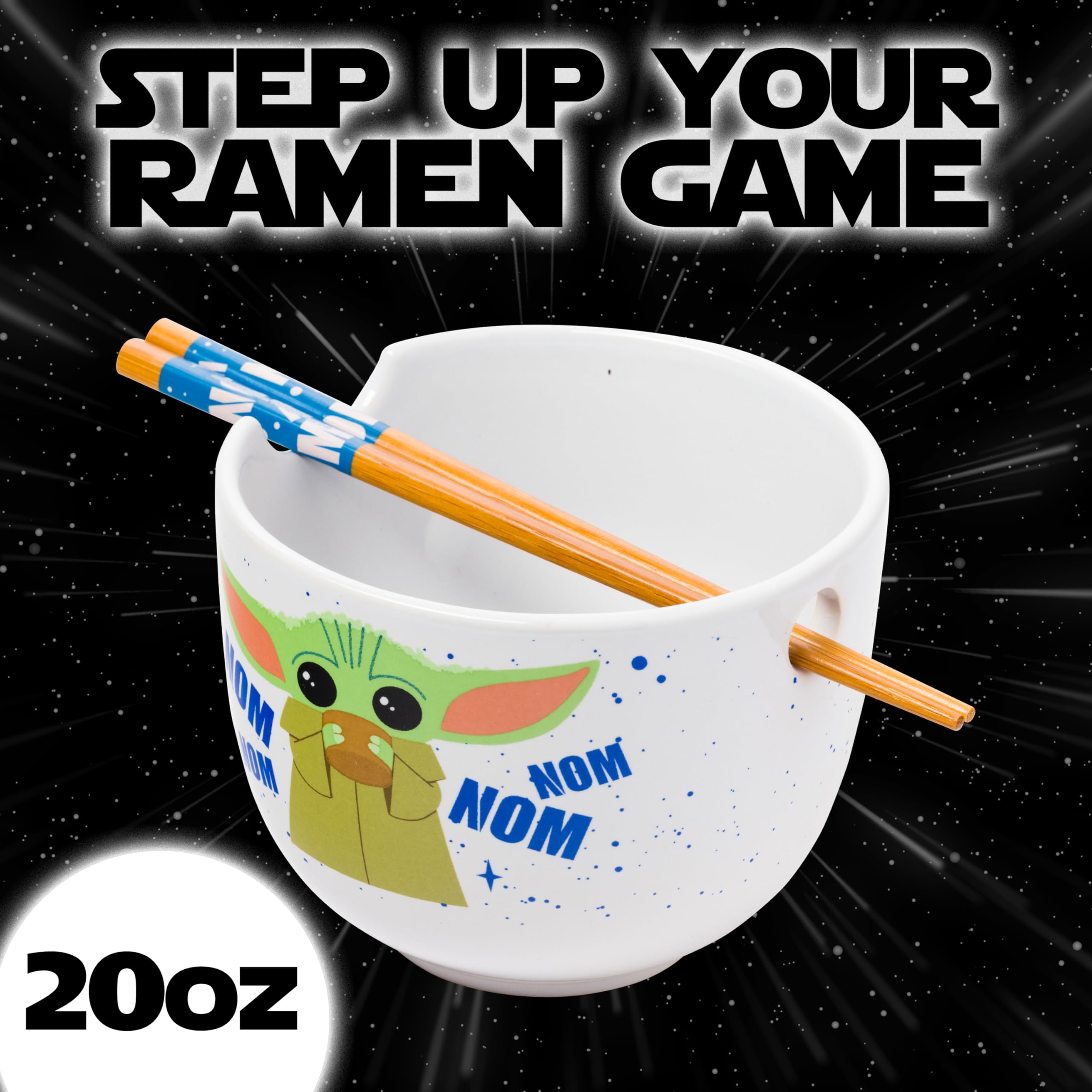 Silver Buffalo Baby Yoda chopsticks included for stylish, quick meals.