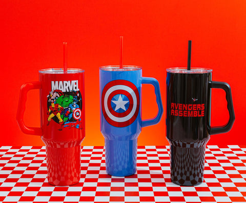 Silver Buffalo Captain America shield tumbler is official licensed Marvel merchandise.