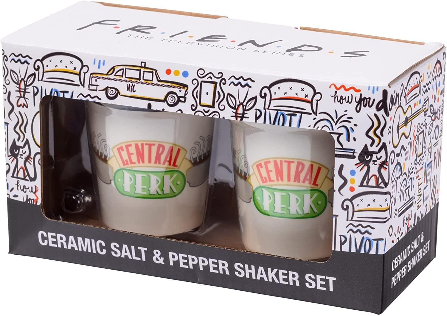 Silver Buffalo Central Perk salt and pepper pair; great gift for Friends fans.